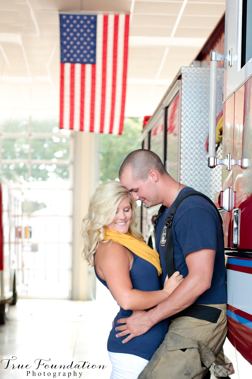 Engagement-Photography-Shelby-North-Carolina-Photographer-Wedding-Inspiration-Fire-Fighter-Man-Station-Red-Yellow-American-Flag
